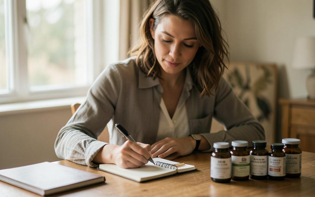 Supplement founder planning a product launch at her desk